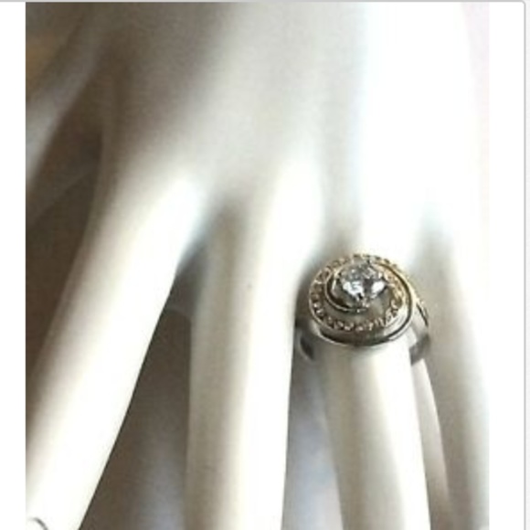 Silver Gold Art Deco Cocktail Ring Size 8 9 10 Statement Swirl Cubic Zirconia - Picture 6 of 8